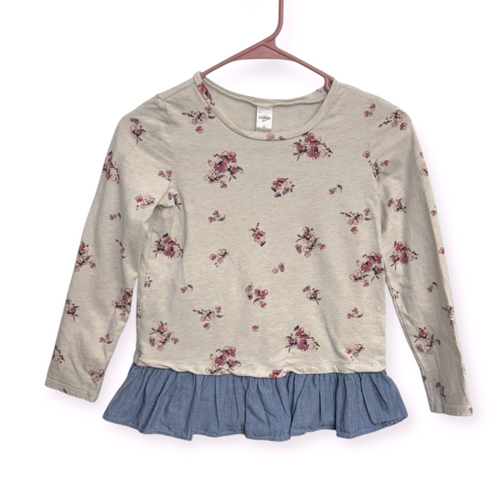 OshKosh B'gosh Floral Long Sleeve Top with Blue Ruffle